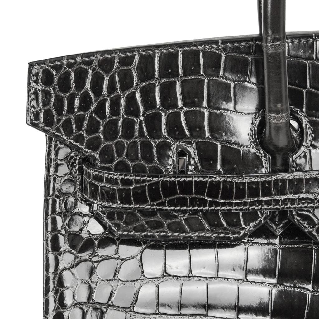 Hermes Birkin 35 Bag Graphite Gray Porosus Crocodile Palladium Hardware Rare 1