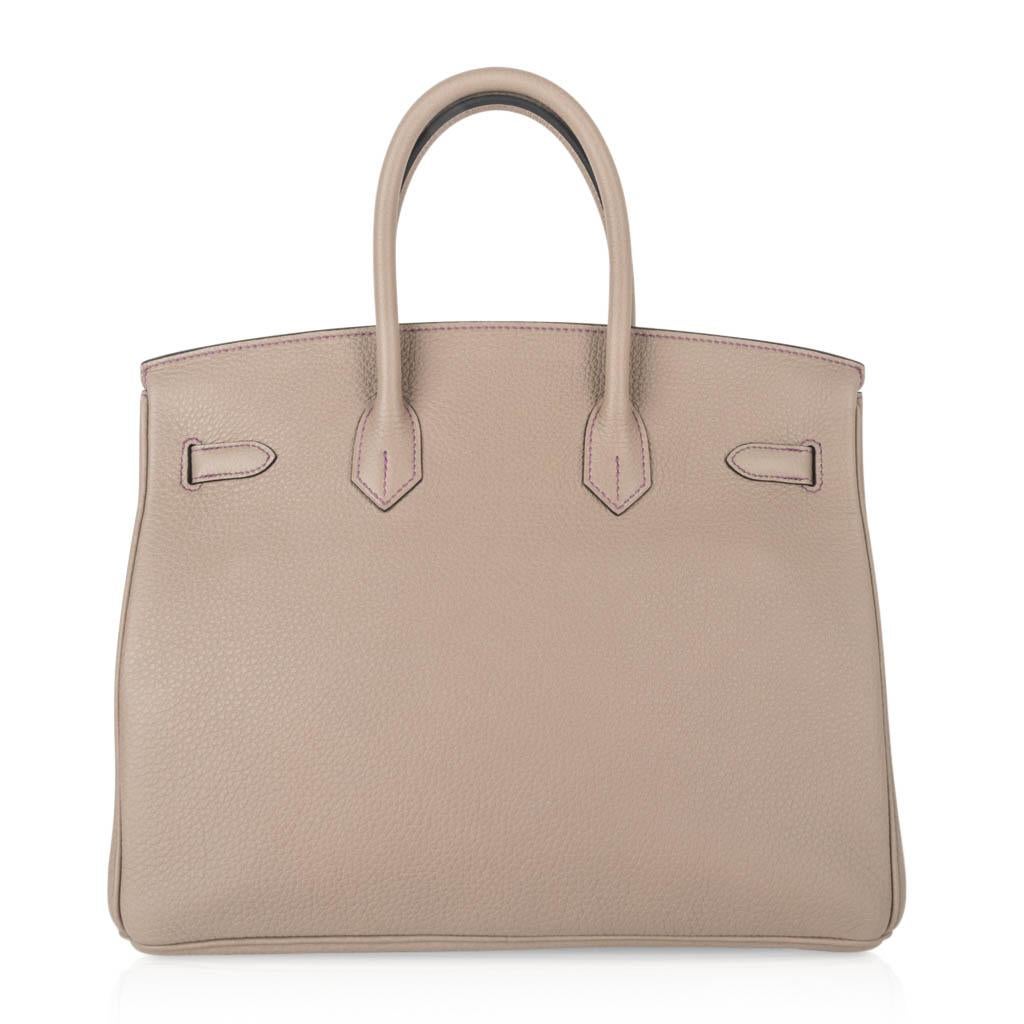 Hermès - Sac Birkin 35 gris tourterelle avec finitions métalliques dorées, finitions métalliques en or, HSS en vente 4