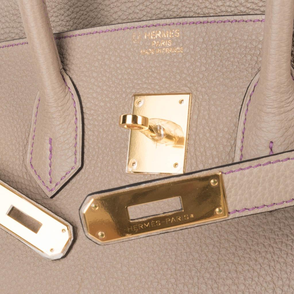Hermès - Sac Birkin 35 gris tourterelle avec finitions métalliques dorées, finitions métalliques en or, HSS en vente 3