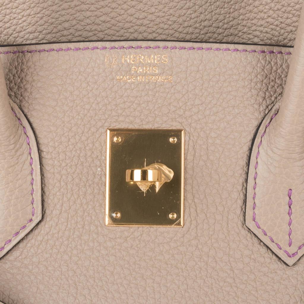 Hermès - Sac Birkin 35 gris tourterelle avec finitions métalliques dorées, finitions métalliques en or, HSS Pour femmes en vente