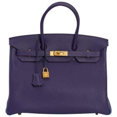 Hermes Birkin 35 Bag HSS Iris / Electric Blue Togo Brushed Gold Hardware New w/B