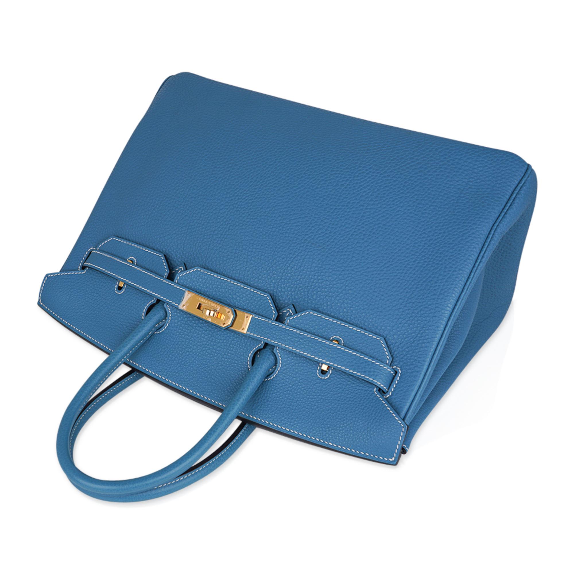 Hermes Birkin 35 Bag Iconic Blue Jean Togo Leather Gold Hardware New Rare In New Condition In Miami, FL