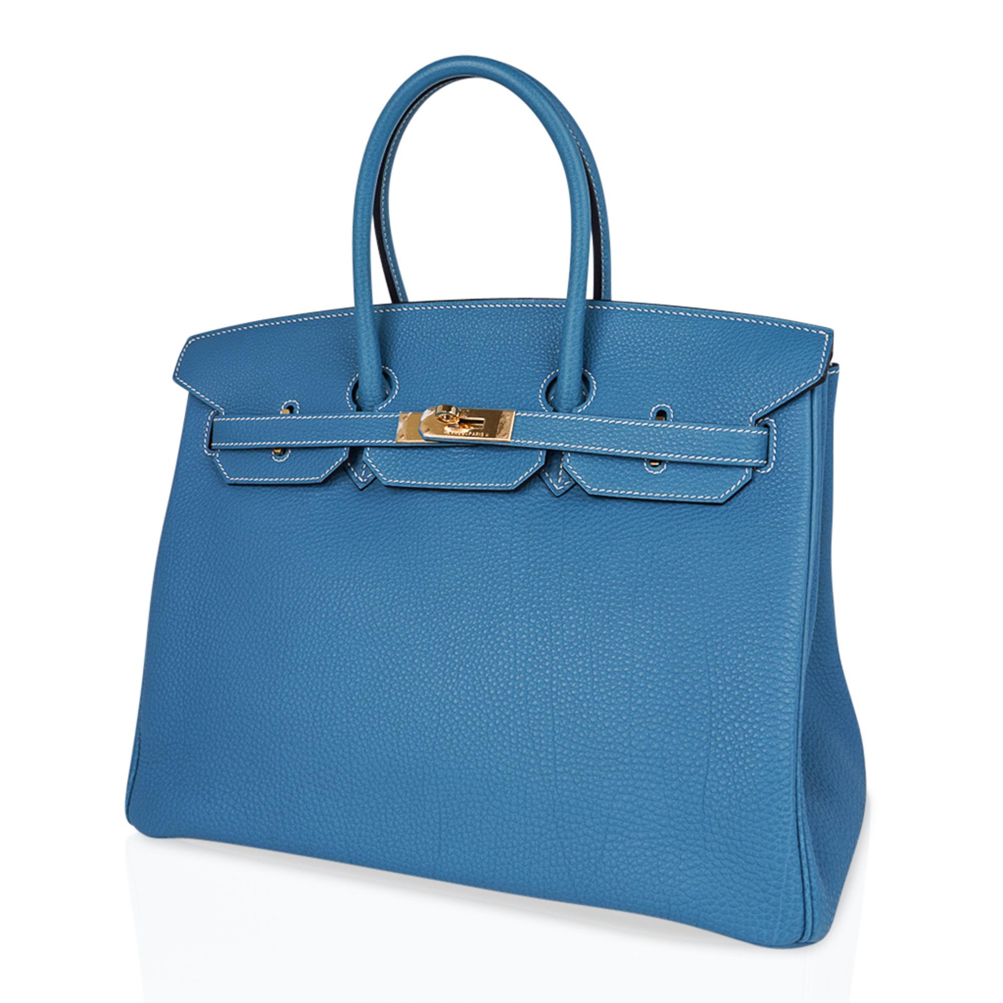 Women's Hermes Birkin 35 Bag Iconic Blue Jean Togo Leather Gold Hardware New Rare