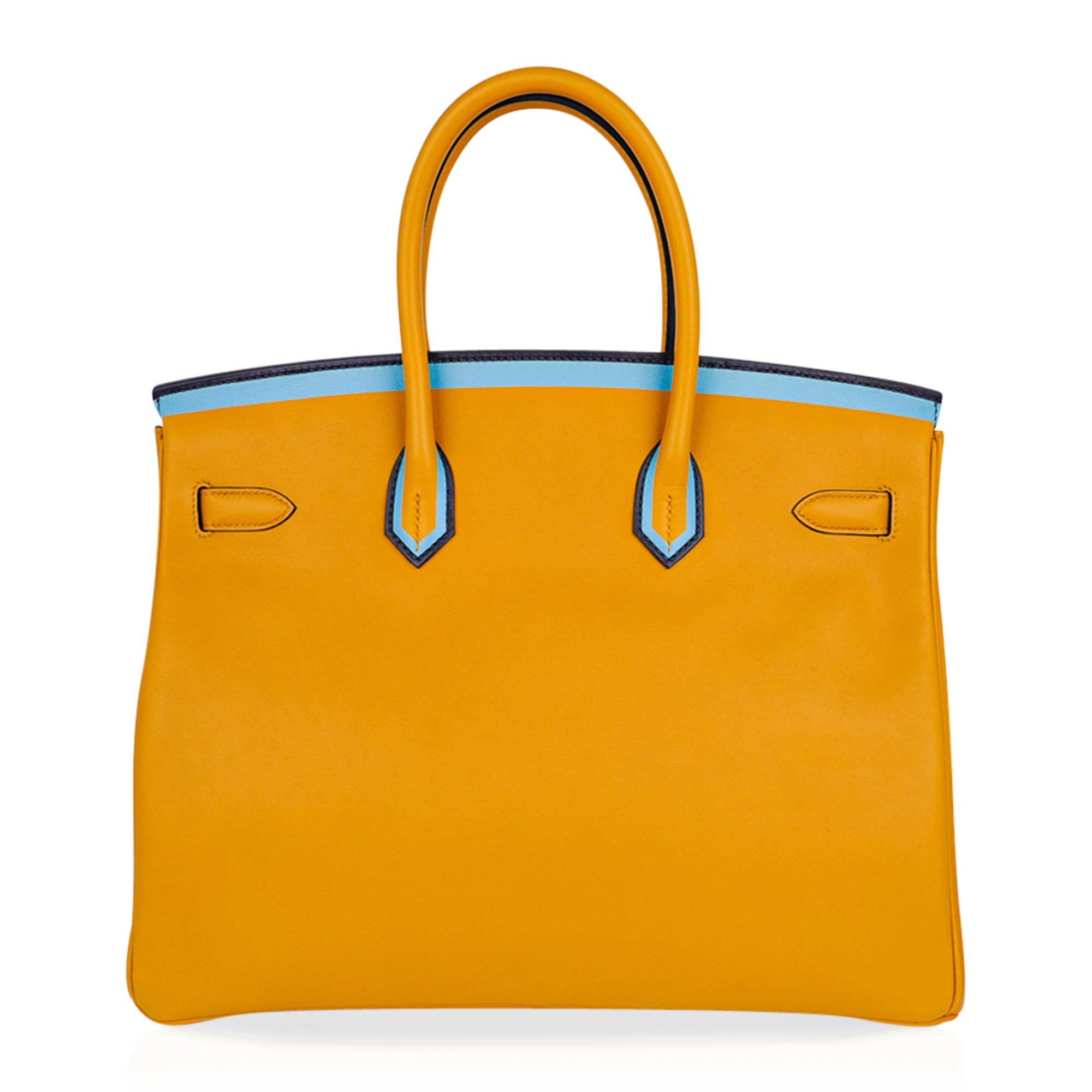 Hermes Birkin 35 Bag Jaune Ambre Blue Indigo Blue Celeste Limited Edition New 7