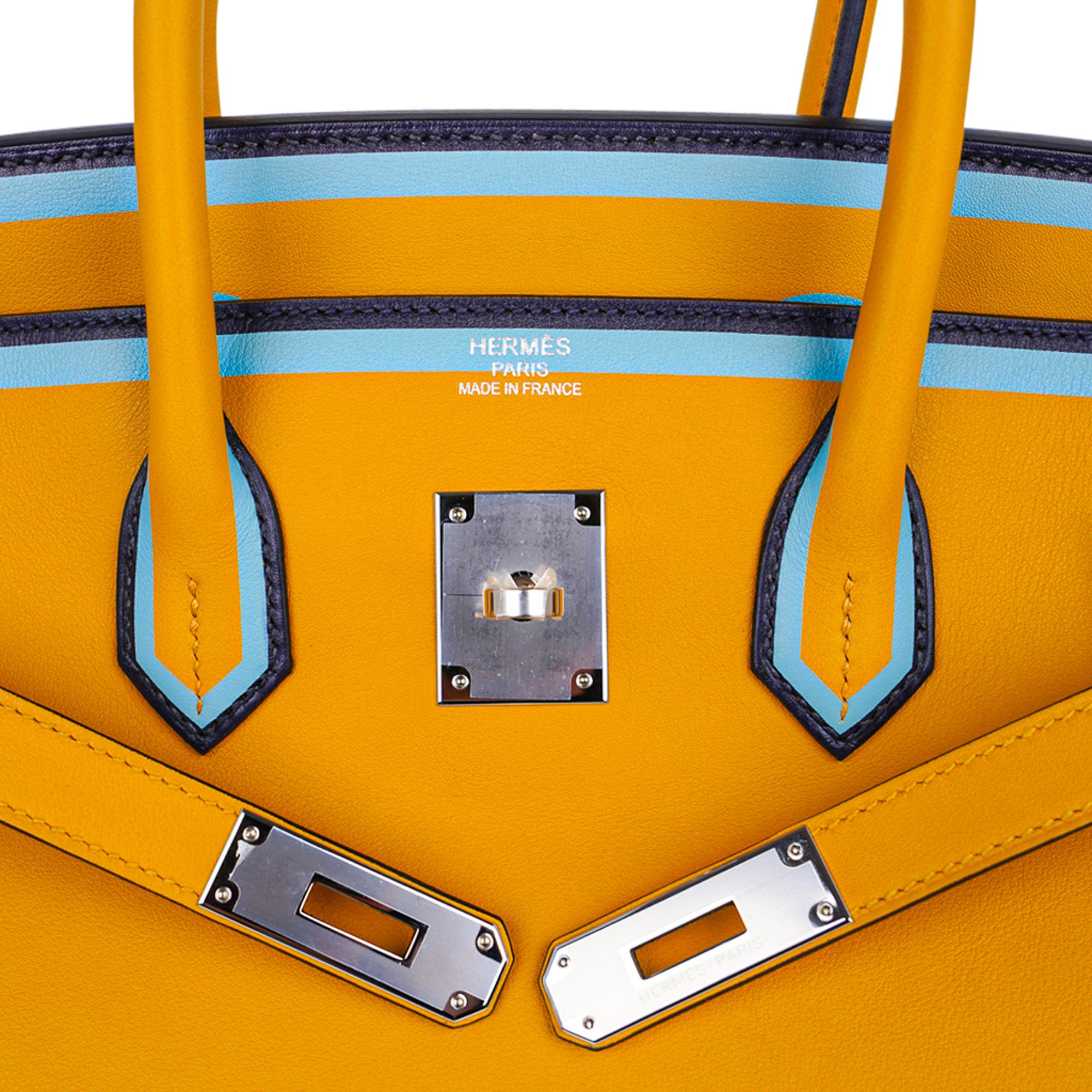 Bleu Hermes Birkin 35 Bag Jaune Ambre Blue Indigo Blue Celeste Limited Edition New