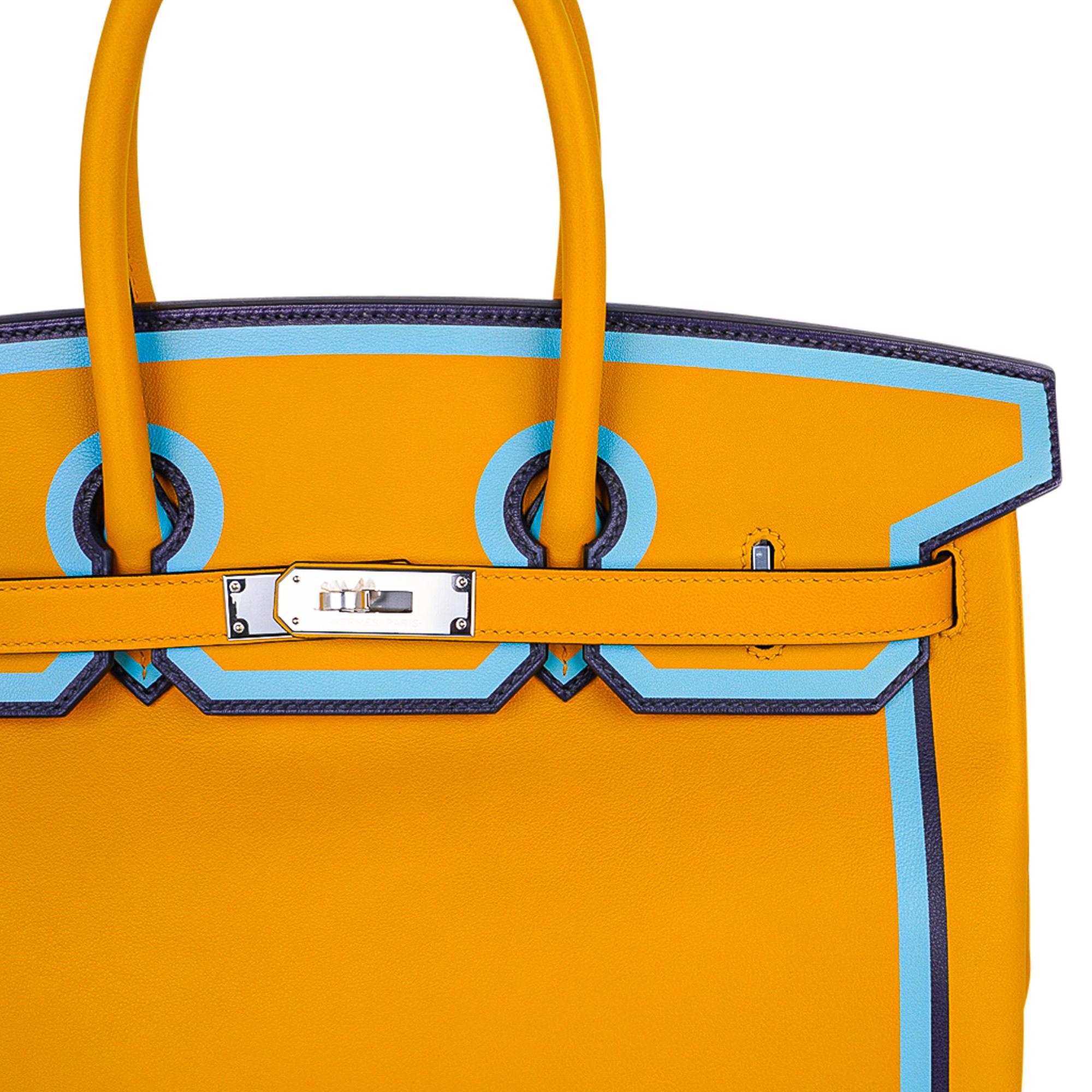  Hermes Birkin 35 Bag Jaune Ambre Blue Indigo Blue Celeste Limited Edition New Pour femmes 
