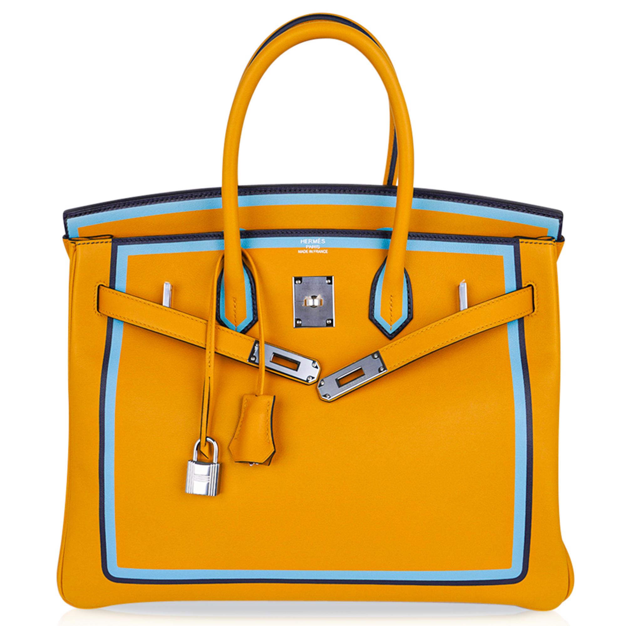 Hermes Birkin 35 Bag Jaune Ambre Blue Indigo Blue Celeste Limited Edition New 4