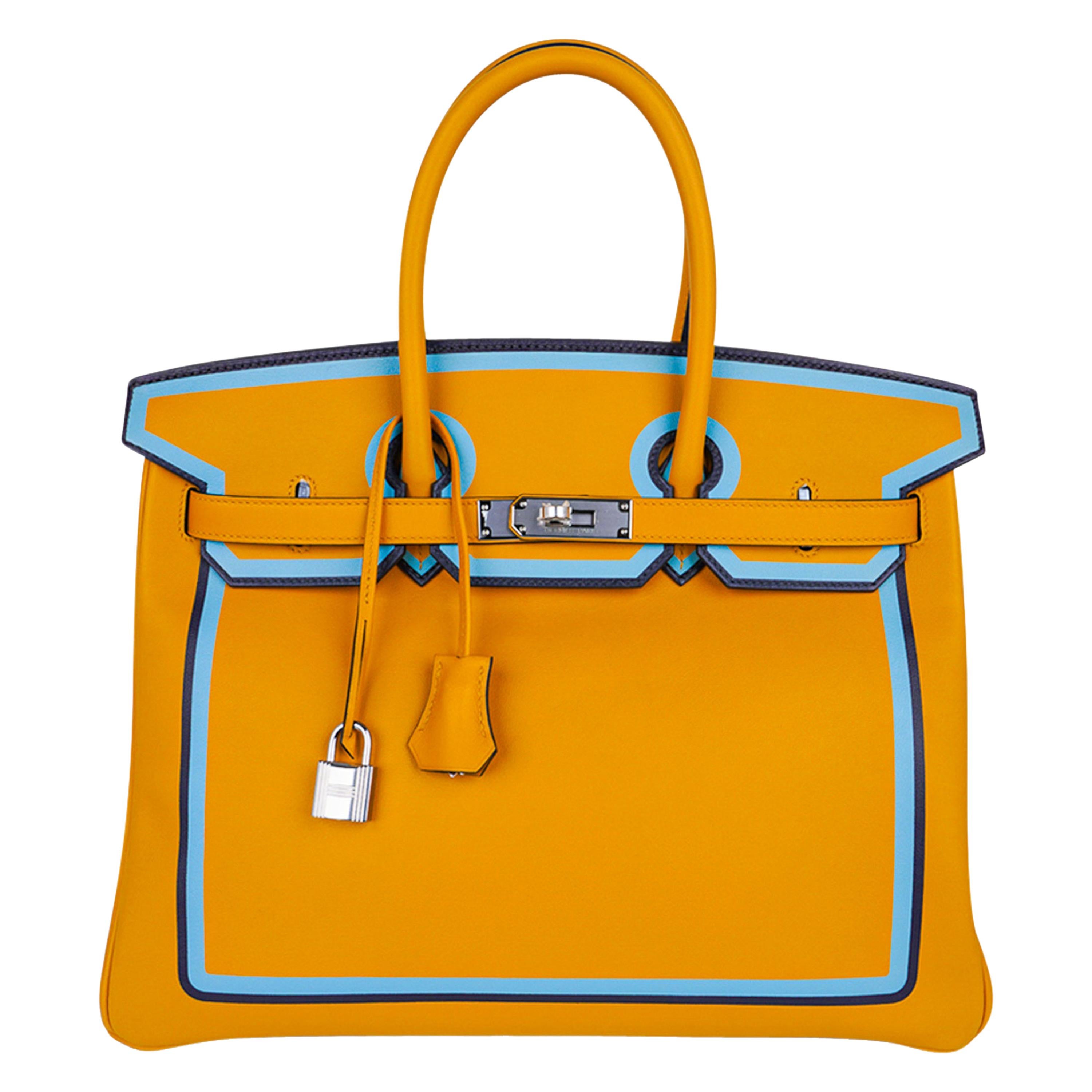Hermes Birkin 35 Bag Jaune Ambre Blue Indigo Blue Celeste Limited Edition New