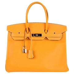 Hermes Birkin 35 Bag Jaune D'Or Yellow Candy Limited Edition Epsom Permabrass  