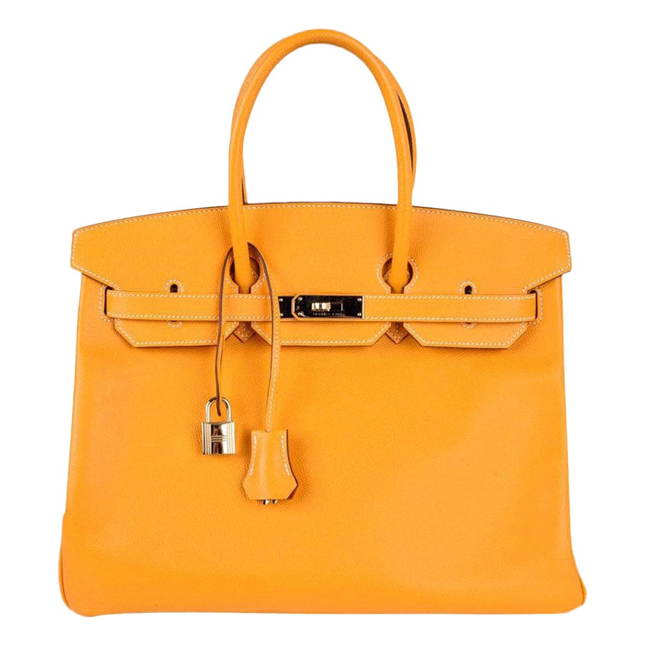 Hermes Birkin 35 Bag Jaune D'Or Yellow Candy Limited Edition Epsom Permabrass
