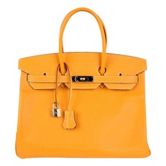 Hermes Birkin 35 Bag Jaune D'Or Yellow Candy Limited Edition Epsom Permabrass