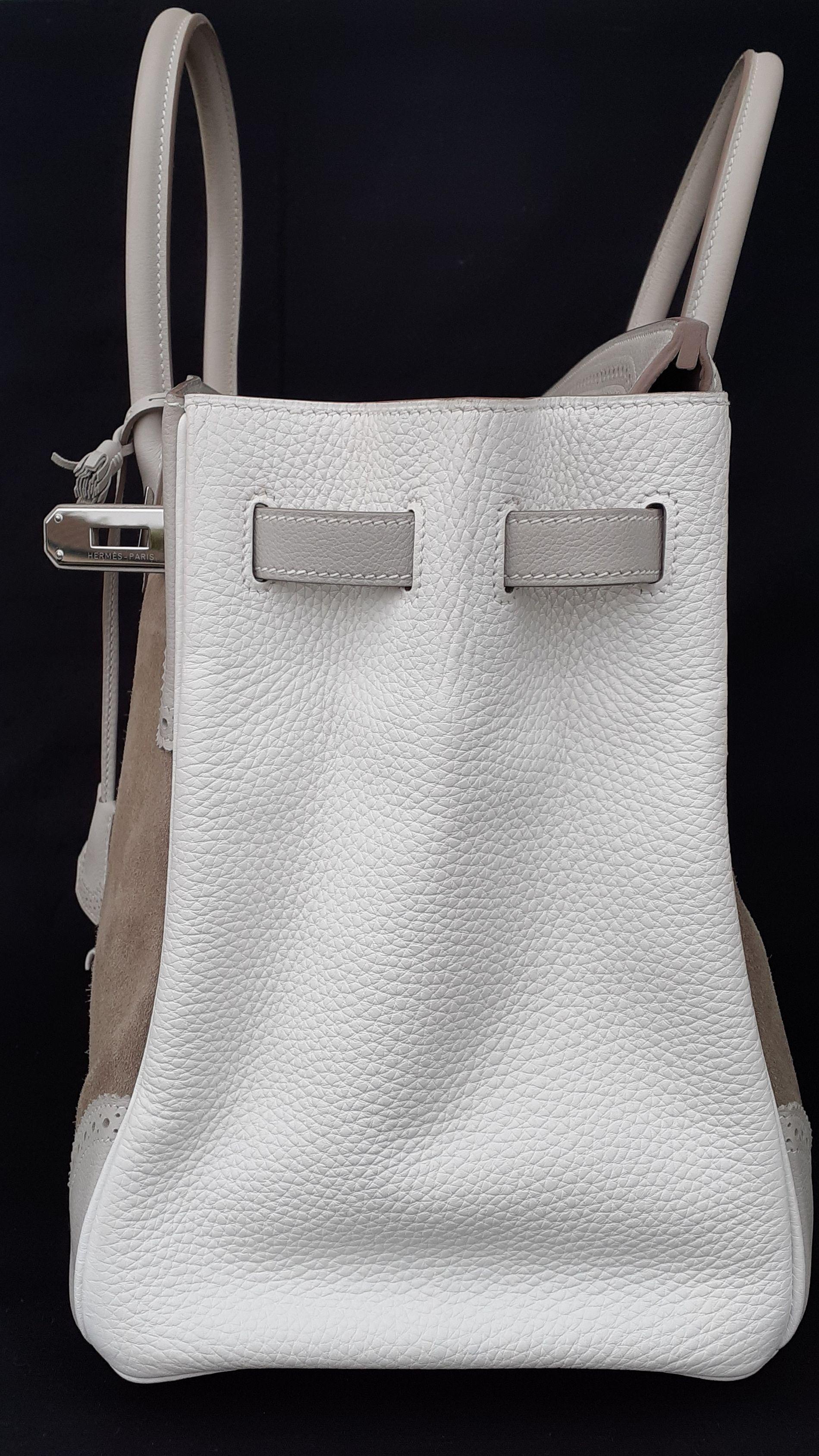 Hermès Birkin 35 Tasche Limited Edition Ghillies Grizzly Doblis Grau Weiß Caillou im Angebot 13