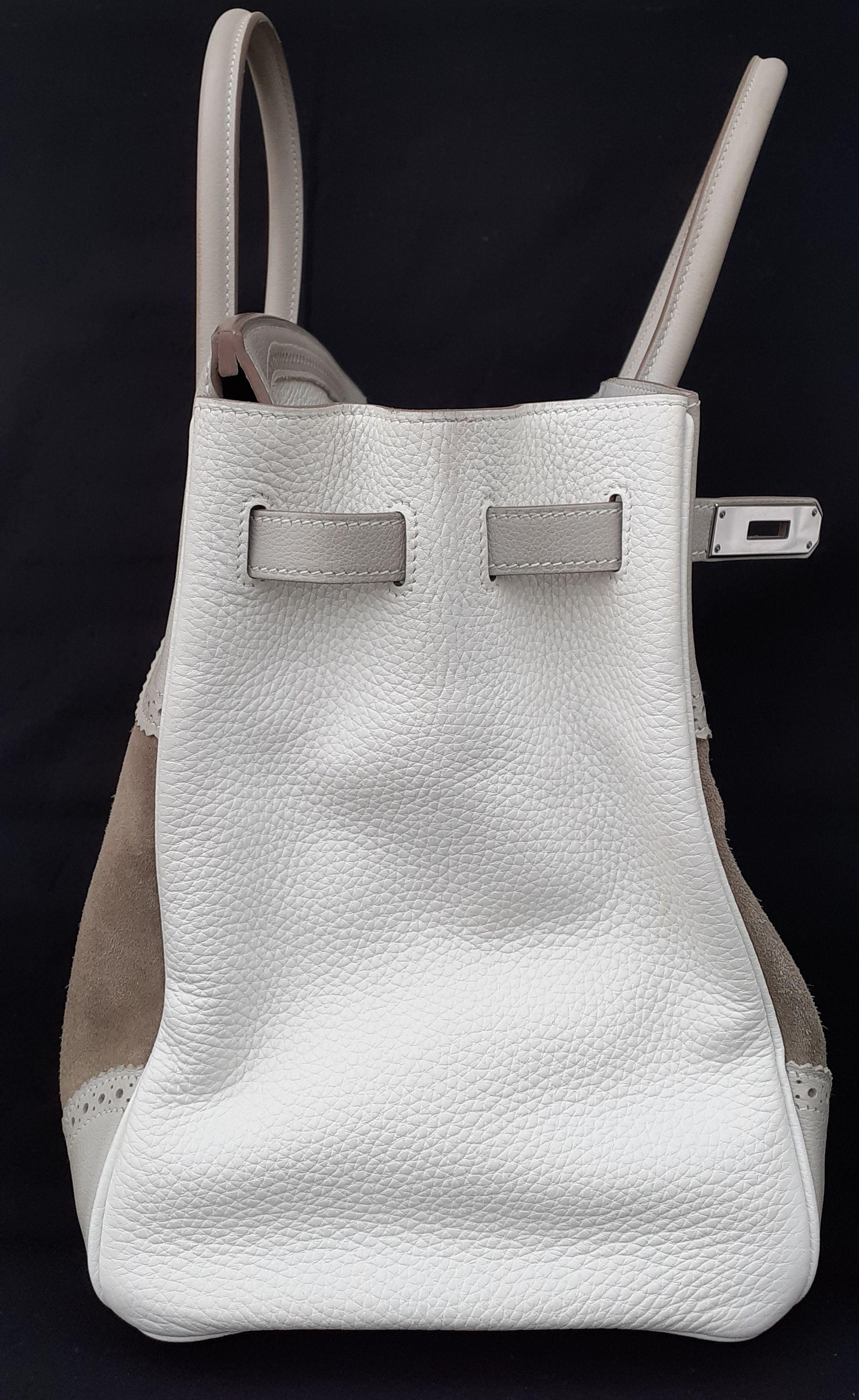 Hermès Birkin 35 Tasche Limited Edition Ghillies Grizzly Doblis Grau Weiß Caillou im Angebot 14