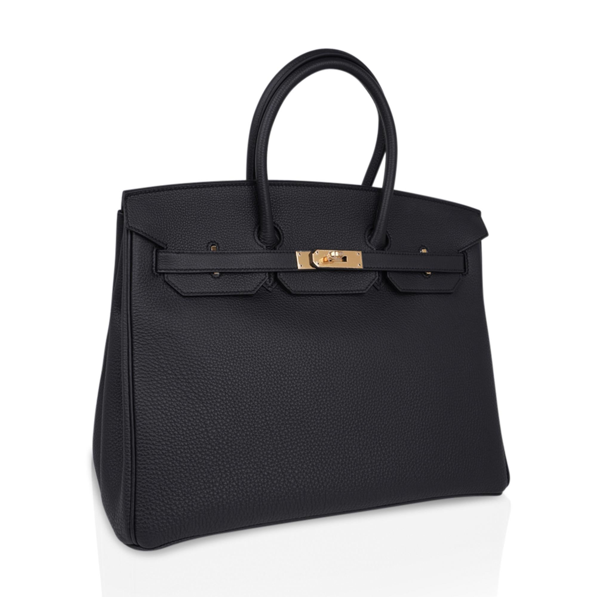 Mightychic offers an Hermes Birkin 35 bag featured in rare limited edition Plomb (Off Black). 
SO chic!  
Extremely difficult to find this is a perfect year round beauty.
Lush with coveted gold hardware.
NEW or NEVER WORN.  
Comes with sleepers,