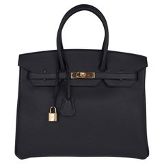 Sac Hermès Birkin 35 Édition Limitée Plomb (noir cassé) Togo Matériel Doré