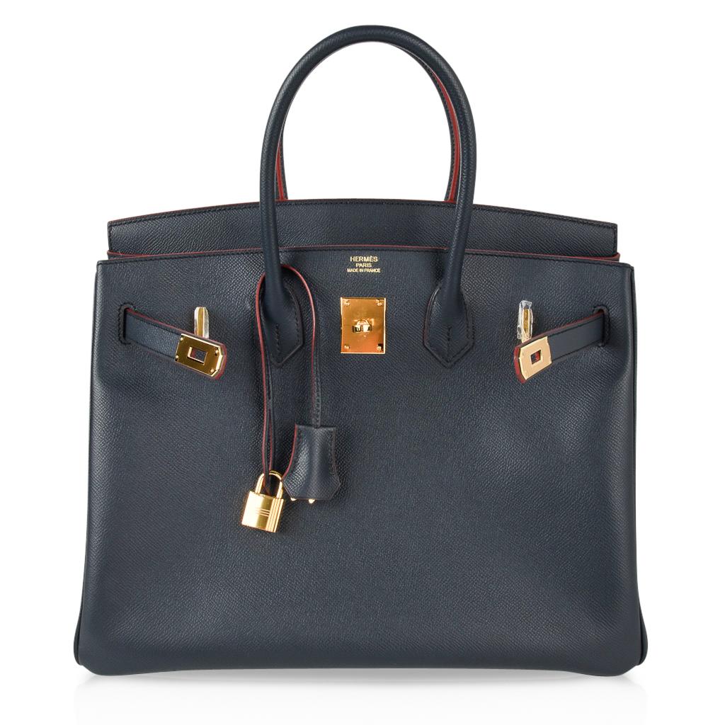 Hermes Birkin 35 Bag Navy Indigo w/ Rouge Contour Limited Edition Epsom Gold 1