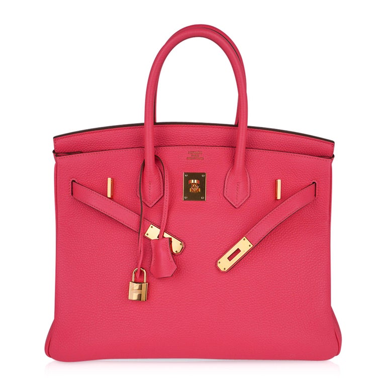 Hermes Birkin 35 Bag Pink Rose Lipstick Togo Gold Hardware For Sale at