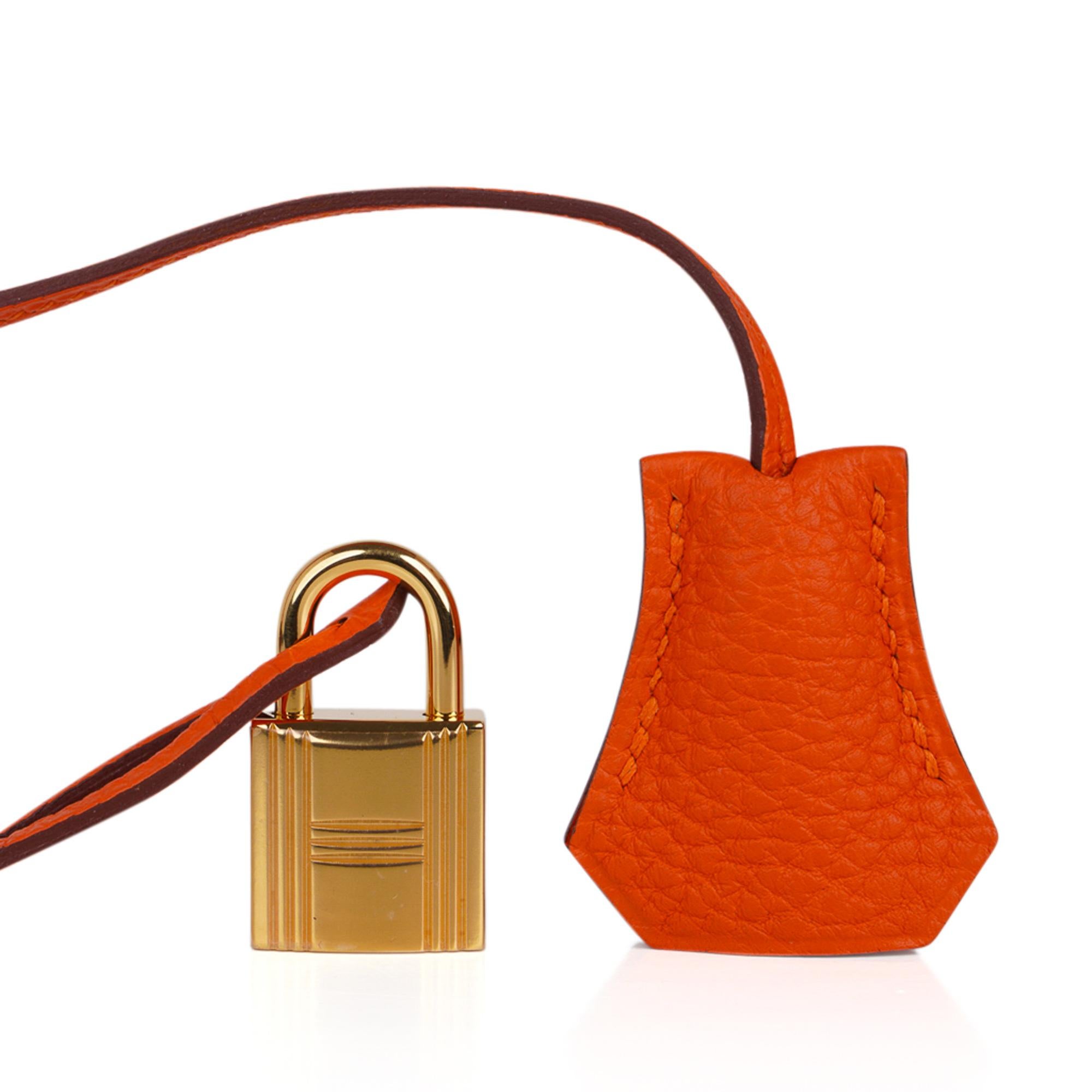 Mightychic offers a guaranteed authentic Hermes Birkin 35 bag featured in Feu Orange - a fresh take on the iconic classic.
Rich with gold hardware.
Hermes leather in Togo is textured to be scratch resistant.
This classic orange Birkin bag is the