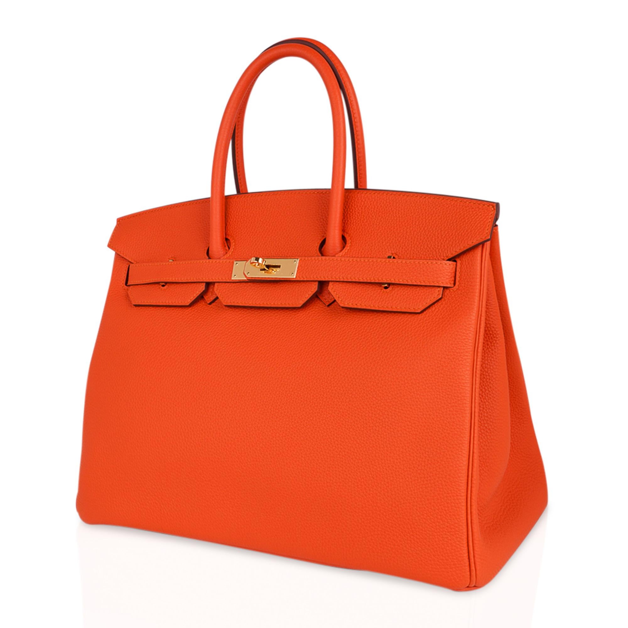 Women's Hermes Birkin 35 Bag Rare Feu Orange Togo Gold Hardware