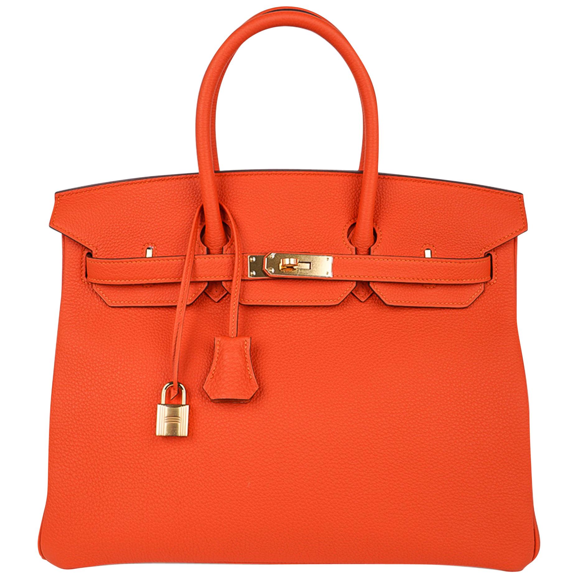 Hermes Birkin 35 Bag Rare Feu Orange Togo Gold Hardware