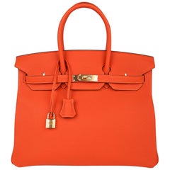 Hermes Birkin 35 Bag Rare Feu Orange Togo Gold Hardware