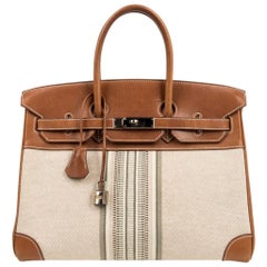 Hermes Birkin 35 Bag Rare H Ganges Toile Barenia Limited Edition Palladium 