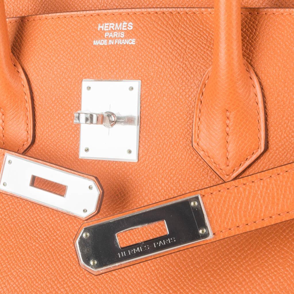 Hermes Birkin 35 Bag Rare H Orange Epsom Palladium Hardware In New Condition In Miami, FL