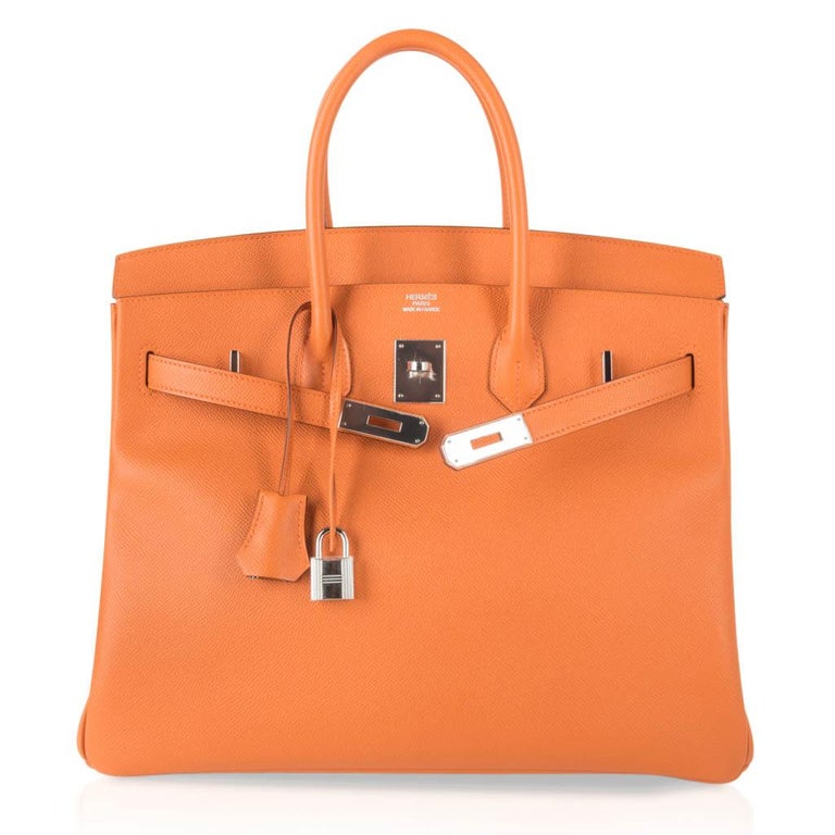 Hermes Birkin 35 Bag Rare H Orange Epsom Palladium ...