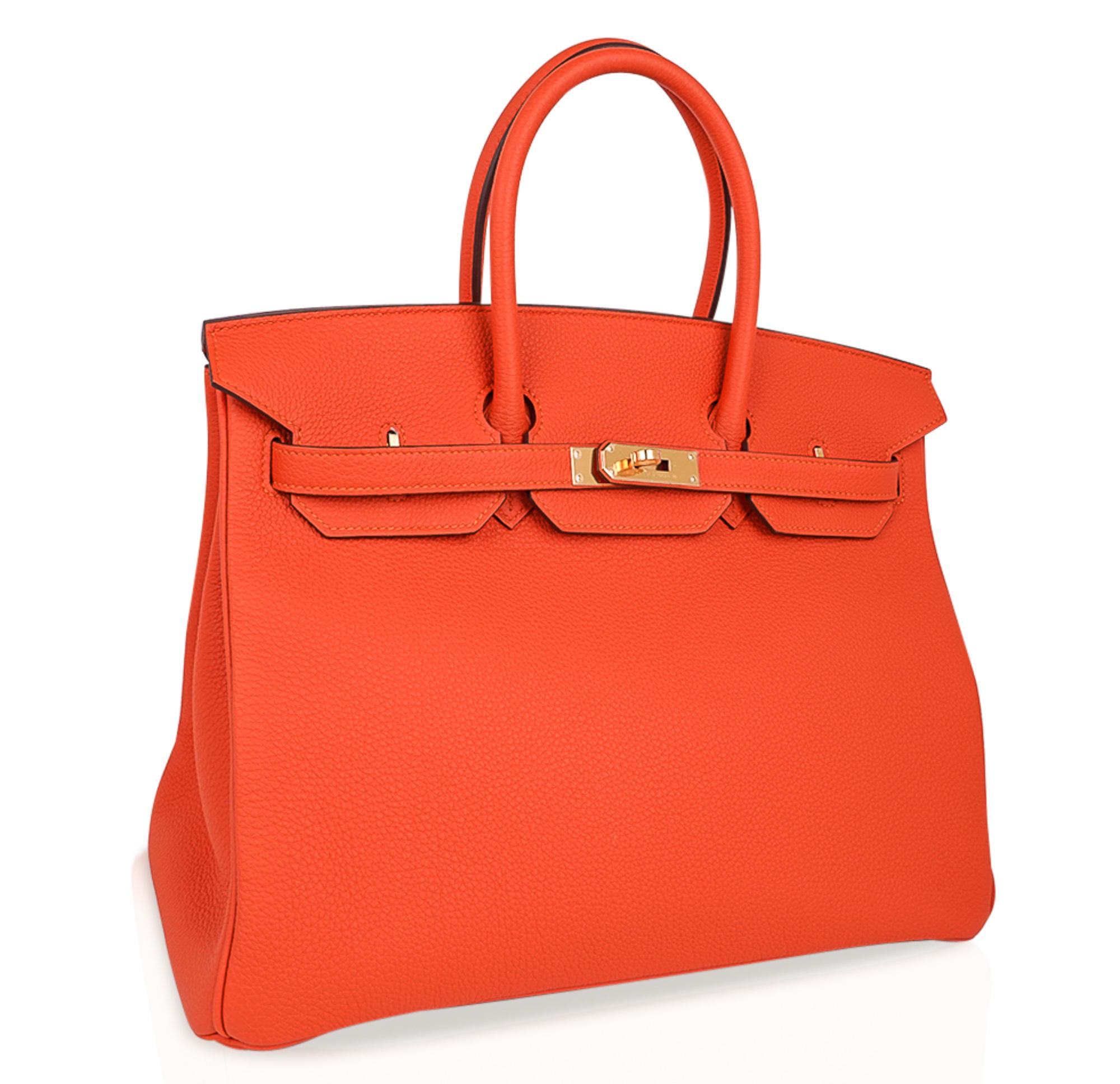 Women's Hermes Birkin 35 Bag Rare Feu Orange Togo Gold Hardware