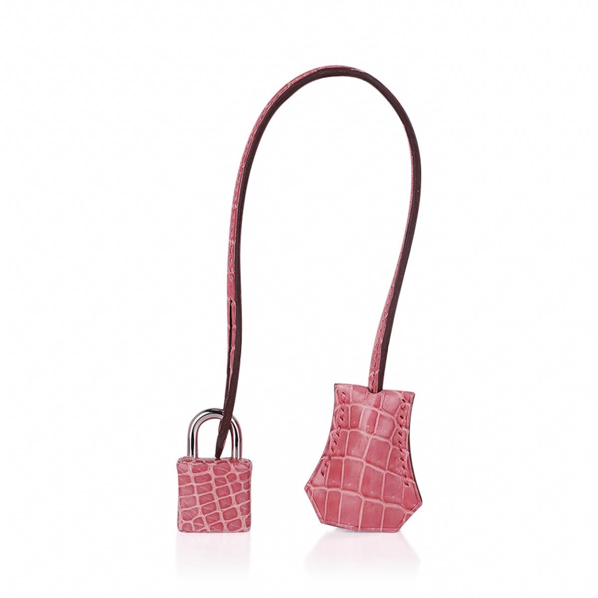 Hermes Birkin 35 Rose Indien Porosus Crocodile Bag Palladium Very Rare 5