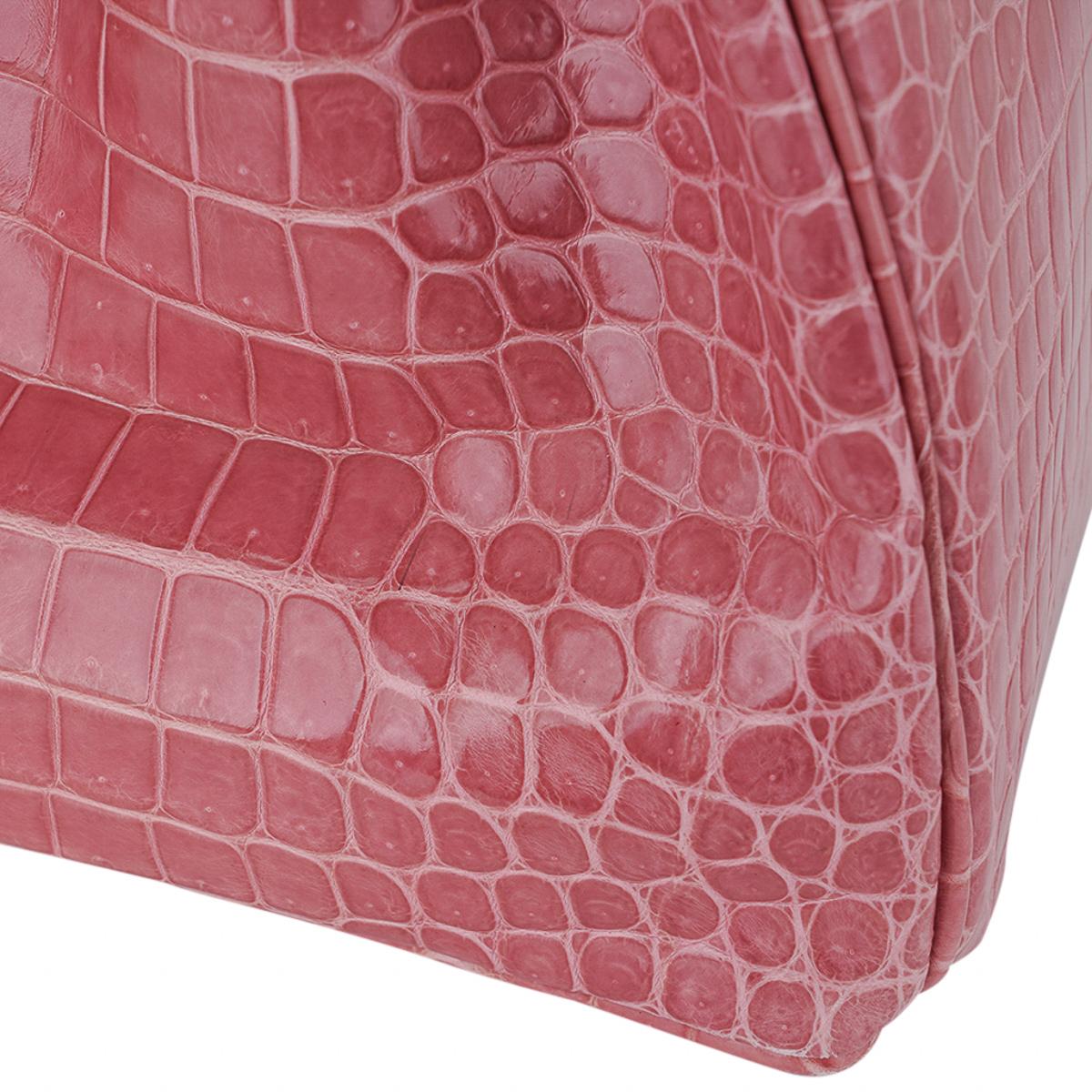 Pink Hermes Birkin 35 Bag Rose Indien Porosus Crocodile Palladium Very Rare For Sale