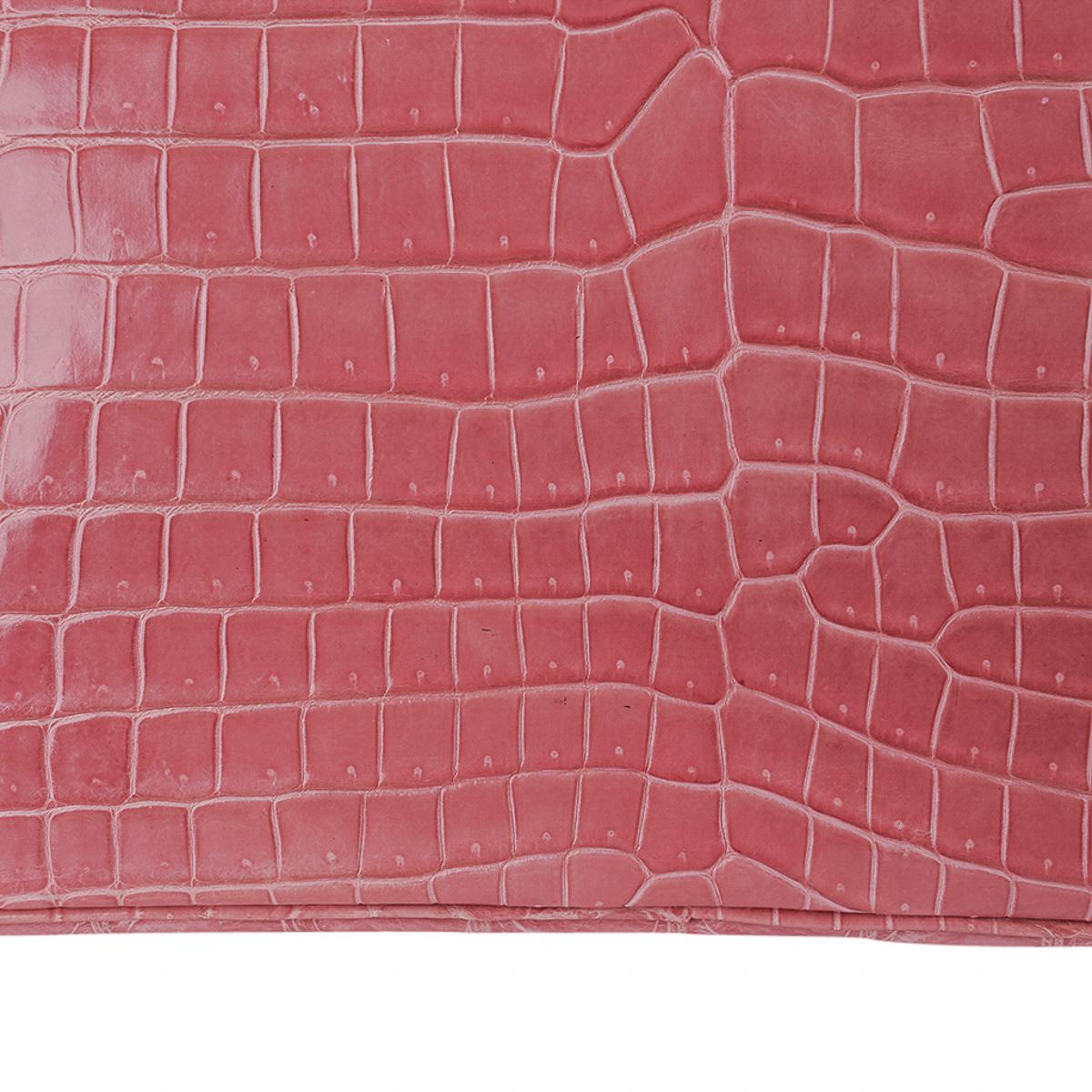 Hermes Birkin 35 Rose Indien Porosus Crocodile Bag Palladium Very Rare 3