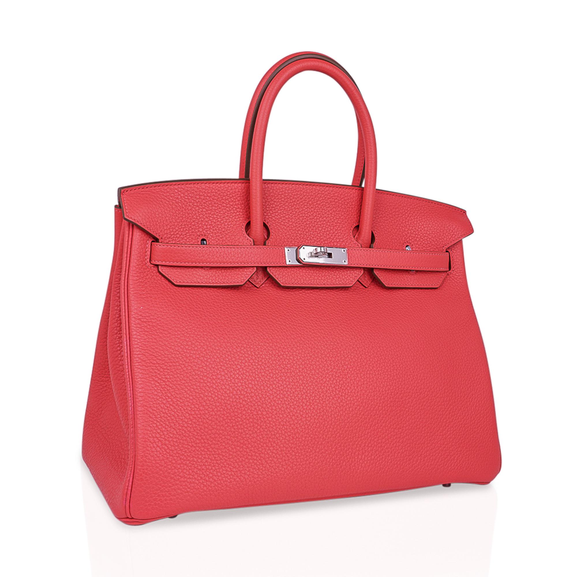 Mightychic offers an Hermes Birkin 35 Rose Jaipur is a divine, and very rare to find, pink that is neutral and perfect for year round wear.
Fresh with palladium.
Clemence leather is scratch resistant and butter soft. 
NEW or NEVER WORN.
Comes with