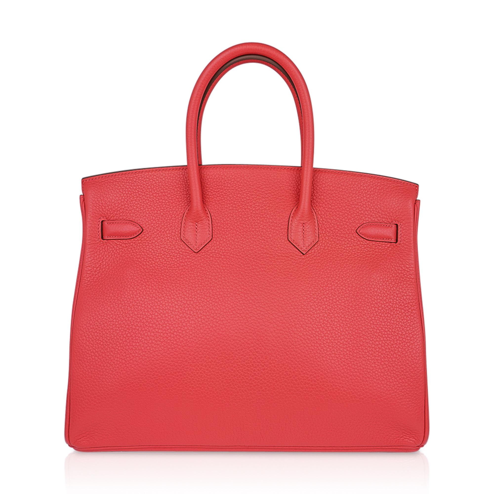 Hermes Birkin 35 Rose Jaipur Pink Bag Clemence Leather Palladium Hardware For Sale 2
