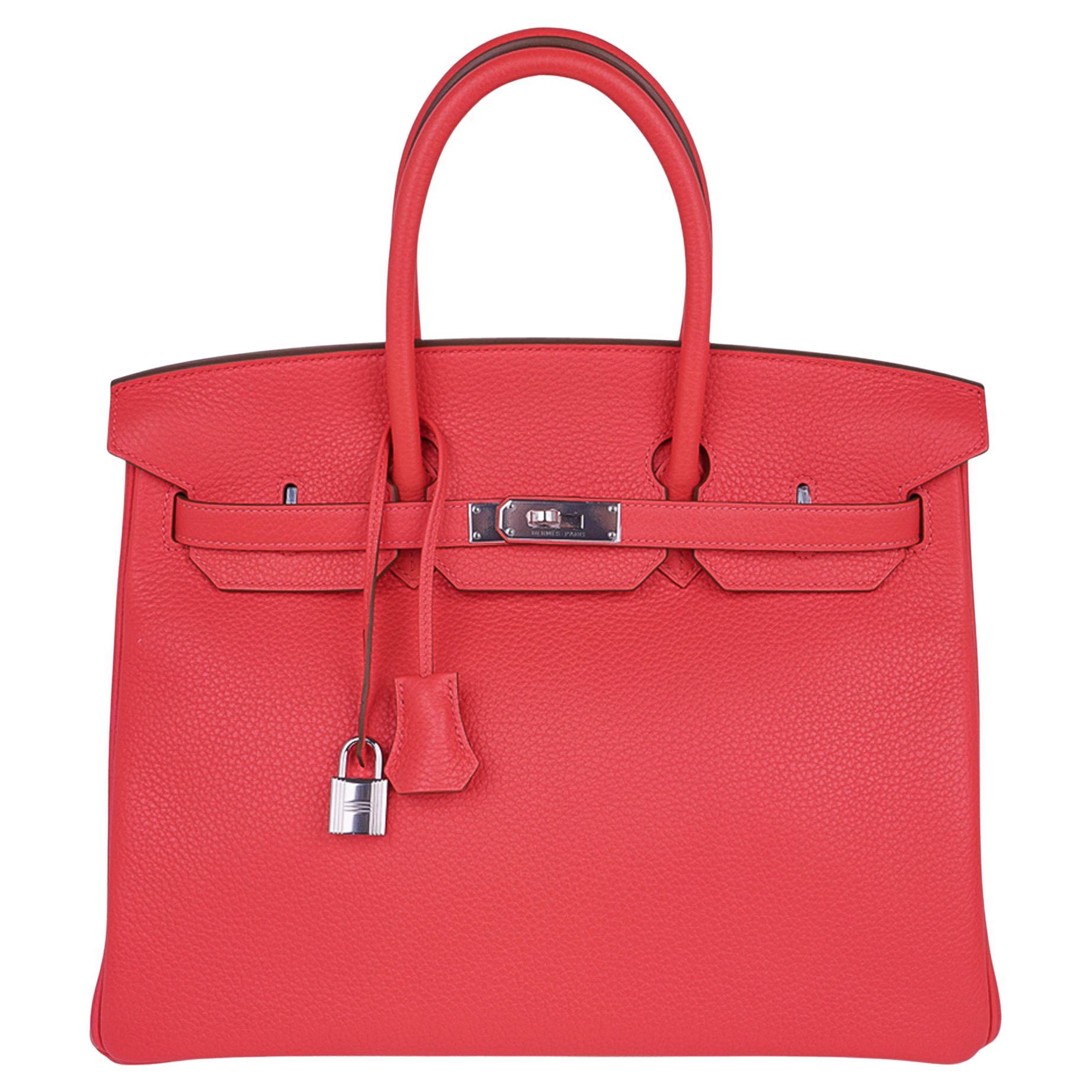 Hermes Birkin 35 Rose Jaipur Pink Bag Clemence Leather Palladium Hardware  For Sale