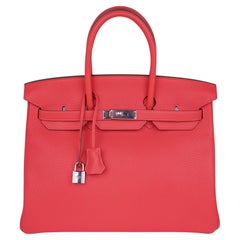 Hermes Birkin 35 Rose Jaipur Pink Bag Clemence Leather Palladium Hardware 