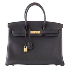 Hermes Birkin 35 Bag Sleek Black Togo Gold Hardware