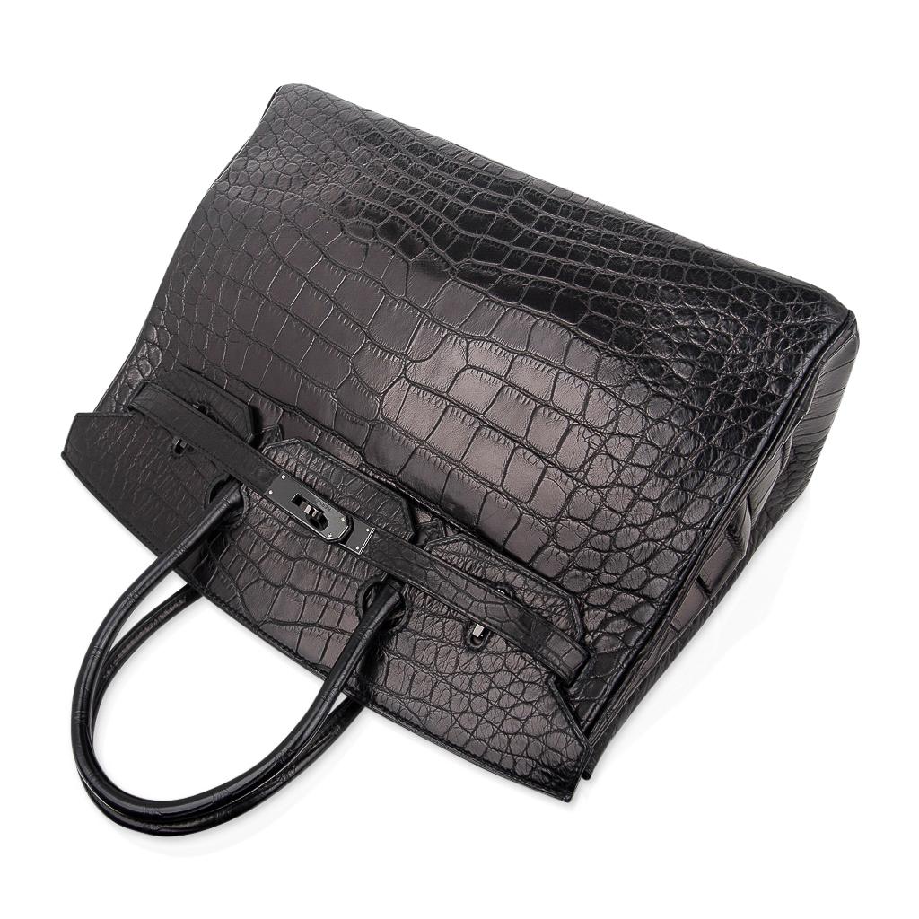 Hermes Birkin 35 Bag So Black Limited Edition Matte Black Alligator In Excellent Condition In Miami, FL
