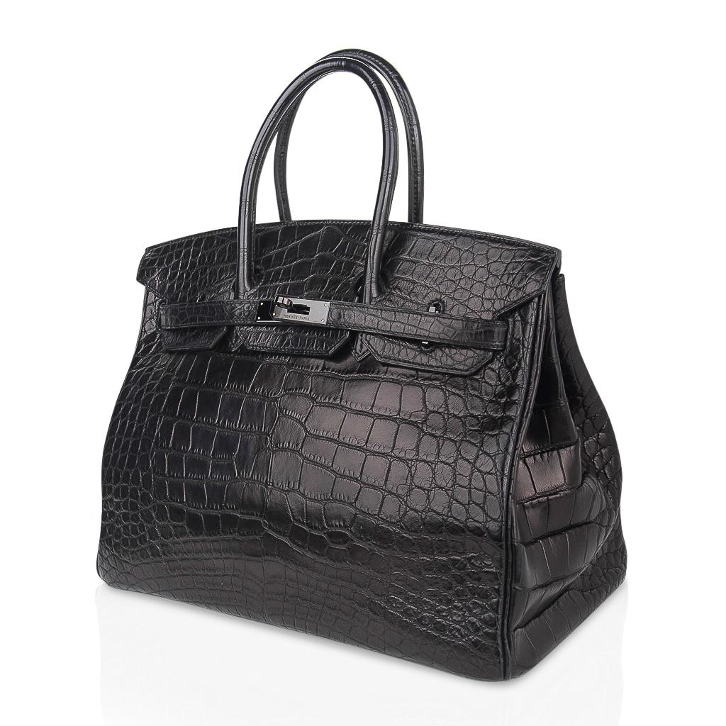 Women's Hermes Birkin 35 Bag So Black Limited Edition Matte Black Alligator