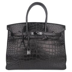 Hermes Birkin 35 Tasche So Black Limited Edition Matte Black Alligator