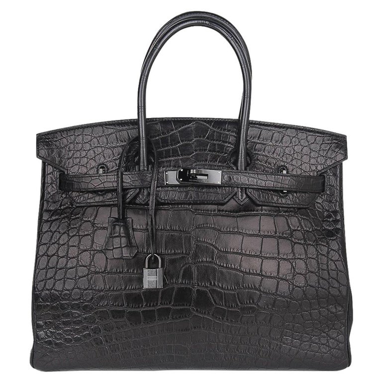 Hermes Birkin 35 Bag So Black Limited Edition Matte Black Alligator For Sale at 1stdibs