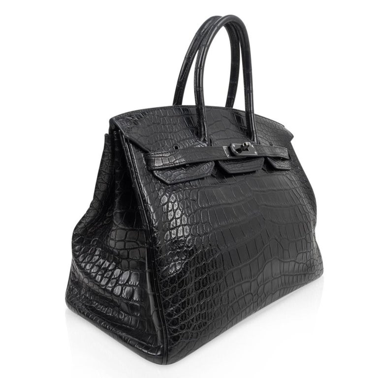 Hermes Birkin 35 Bag So Black Matte Alligator Black Hardware