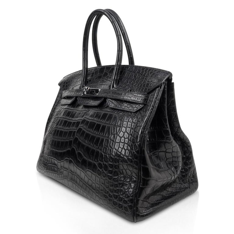 Hermes Birkin 35 Bag So Black Matte Alligator Black Hardware Limited Edition at 1stdibs
