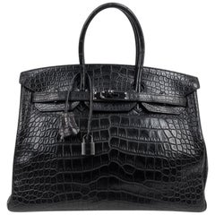 Hermes Birkin 35 Bag So Black Matte Alligator Black Hardware Limited Edition