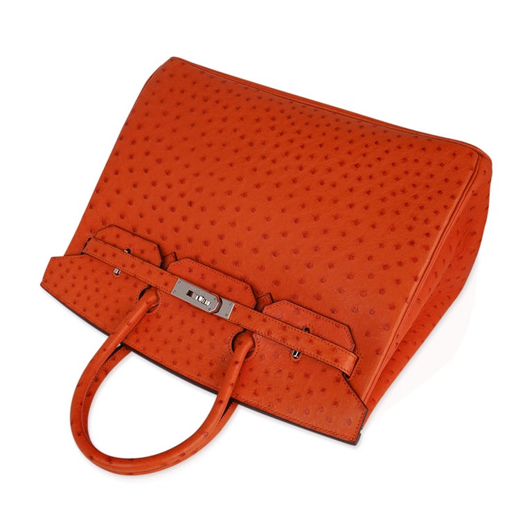 Hermès Birkin 30 Ostrich Leather Tangerine Orange Palladium Hardware  (Draft)