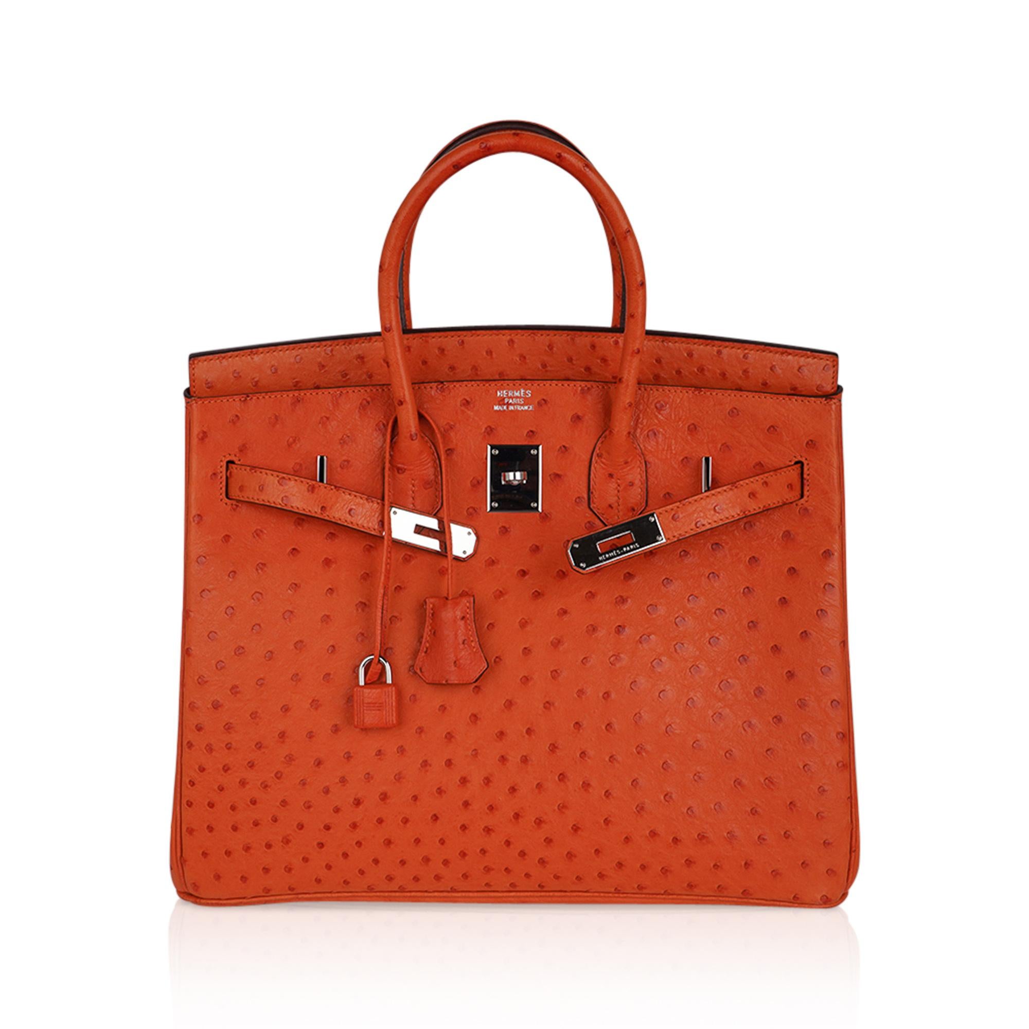 Women's Hermes Birkin 35 Bag Tangerine Ostrich Palladium Hardware Rare