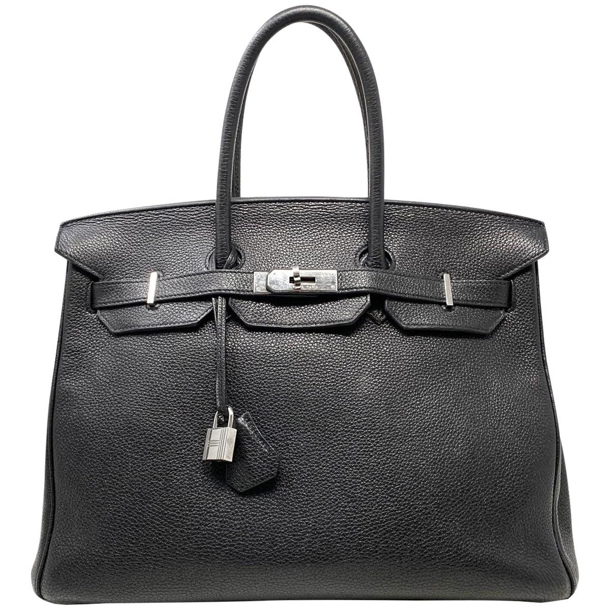 Hermes Birkin 35 Bag Togo Black Leather Palladium Hardware Top Handle Handbag  For Sale