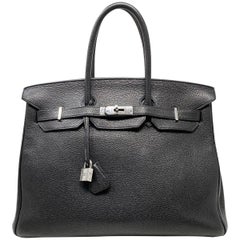 Hermes Birkin 35 Bag Togo Black Leather Palladium Hardware Top Handle Handbag