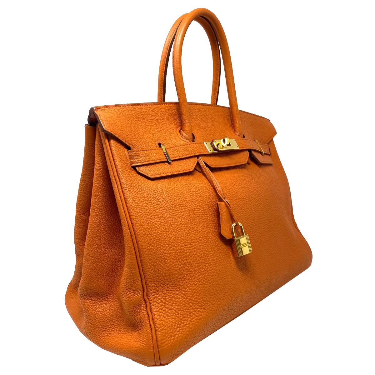 Company-Hermes 
Model-Hermes Birkin 35 Bag Togo Orange Leather GHW Top Handle Handbag 
Color-Orange 
Date Code-RF13
Material-Orange Togo Leather 
Measurements-14