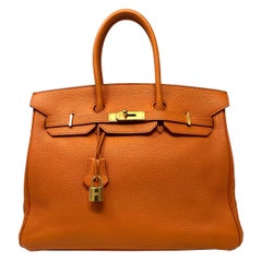 Hermes Birkin 35 Bag Togo Orange Leather GHW Top Handle Handbag
